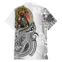 Japanese Samurai Warrior Family Matching Off Shoulder Maxi Dress and Hawaiian Shirt White Polynesian Tattoo Style