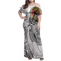 Japanese Samurai Warrior Family Matching Off Shoulder Maxi Dress and Hawaiian Shirt White Polynesian Tattoo Style