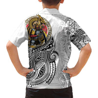Japanese Samurai Warrior Family Matching Summer Maxi Dress and Hawaiian Shirt White Polynesian Tattoo Style