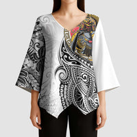 Japanese Samurai Warrior Kimono Sleeve Blouse White Polynesian Tattoo Style LT9 - Polynesian Pride