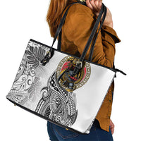 Japanese Samurai Warrior Leather Tote Bag White Polynesian Tattoo Style