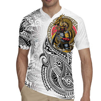 Japanese Samurai Warrior Rugby Jersey White Polynesian Tattoo Style LT9 - Polynesian Pride