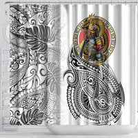 Japanese Samurai Warrior Shower Curtain White Polynesian Tattoo Style
