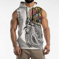 Japanese Samurai Warrior Sleeveless Hoodie White Polynesian Tattoo Style LT9 - Polynesian Pride