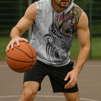 Japanese Samurai Warrior Sleeveless Hoodie White Polynesian Tattoo Style LT9 - Polynesian Pride