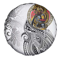 Japanese Samurai Warrior Spare Tire Cover White Polynesian Tattoo Style