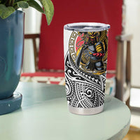 Japanese Samurai Warrior Tumbler Cup White Polynesian Tattoo Style