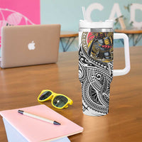 Japanese Samurai Warrior Tumbler With Handle White Polynesian Tattoo Style