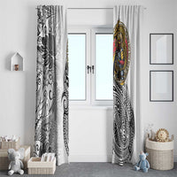 Japanese Samurai Warrior Window Curtain White Polynesian Tattoo Style