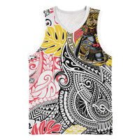 Japanese Samurai Warrior Basketball Jersey Colorful Polynesian Tattoo Style LT9 Unisex White - Polynesian Pride
