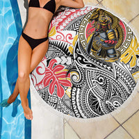 Japanese Samurai Warrior Beach Blanket Colorful Polynesian Tattoo Style LT9 - Polynesian Pride