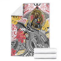 Japanese Samurai Warrior Blanket Colorful Polynesian Tattoo Style