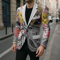 Japanese Samurai Warrior Blazer Colorful Polynesian Tattoo Style - Polynesian Pride