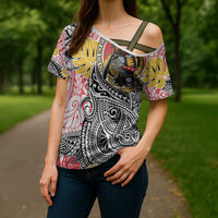 Japanese Samurai Warrior Cross Shoulder Shirt Colorful Polynesian Tattoo Style LT9 - Polynesian Pride