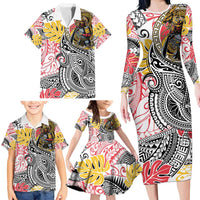Japanese Samurai Warrior Family Matching Long Sleeve Bodycon Dress and Hawaiian Shirt Colorful Polynesian Tattoo Style
