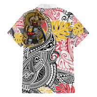 Japanese Samurai Warrior Family Matching Off Shoulder Maxi Dress and Hawaiian Shirt Colorful Polynesian Tattoo Style