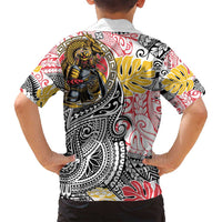 Japanese Samurai Warrior Family Matching Tank Maxi Dress and Hawaiian Shirt Colorful Polynesian Tattoo Style