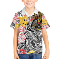 Japanese Samurai Warrior Kid Hawaiian Shirt Colorful Polynesian Tattoo Style