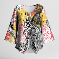 Japanese Samurai Warrior Kimono Sleeve Blouse Colorful Polynesian Tattoo Style LT9 Female White - Polynesian Pride