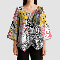 Japanese Samurai Warrior Kimono Sleeve Blouse Colorful Polynesian Tattoo Style LT9 - Polynesian Pride