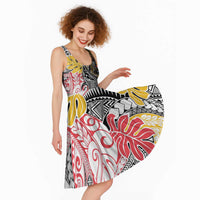 Japanese Samurai Warrior Midi Dress Colorful Polynesian Tattoo Style - Polynesian Pride