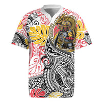 Japanese Samurai Warrior Rugby Jersey Colorful Polynesian Tattoo Style LT9 White - Polynesian Pride