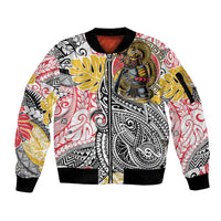 Japanese Samurai Warrior Sleeve Zip Bomber Jacket Colorful Polynesian Tattoo Style