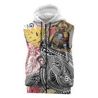 Japanese Samurai Warrior Sleeveless Zip Hoodie Colorful Polynesian Tattoo Style LT9 White - Polynesian Pride