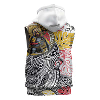 Japanese Samurai Warrior Sleeveless Zip Hoodie Colorful Polynesian Tattoo Style LT9 - Polynesian Pride