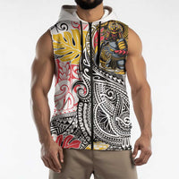 Japanese Samurai Warrior Sleeveless Zip Hoodie Colorful Polynesian Tattoo Style LT9 - Polynesian Pride