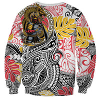 Japanese Samurai Warrior Sweatshirt Colorful Polynesian Tattoo Style LT9 - Polynesian Pride
