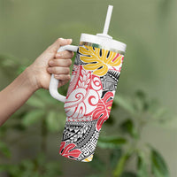 Japanese Samurai Warrior Tumbler With Handle Colorful Polynesian Tattoo Style