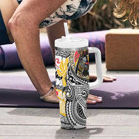 Japanese Samurai Warrior Tumbler With Handle Colorful Polynesian Tattoo Style
