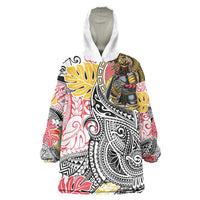 Japanese Samurai Warrior Wearable Blanket Hoodie Colorful Polynesian Tattoo Style LT9 One Size White - Polynesian Pride