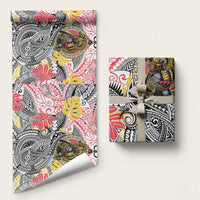 Japanese Samurai Warrior Wrapping Paper Colorful Polynesian Tattoo Style LT9 58" × 23" White - Polynesian Pride