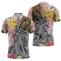 Japanese Samurai Warrior Zipper Polo Shirt Colorful Polynesian Tattoo Style LT9 - Polynesian Pride