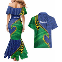 Solomon Islands Independence Day 1978 Personalised Couples Matching Mermaid Dress and Hawaiian Shirt Polynesian Pattern with Flag Style