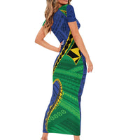 Solomon Islands Independence Day 1978 Personalised Family Matching Short Sleeve Bodycon Dress and Hawaiian Shirt Polynesian Pattern with Flag Style