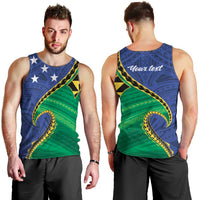 Solomon Islands Independence Day 1978 Personalised Men Tank Top Polynesian Pattern with Flag Style