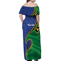 Solomon Islands Independence Day 1978 Personalised Off Shoulder Maxi Dress Polynesian Pattern with Flag Style