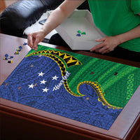 Solomon Islands Independence Day 1978 Personalised Puzzle Polynesian Pattern with Flag Style - Polynesian Pride