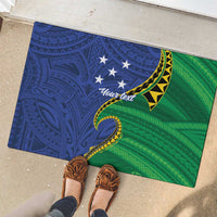 Solomon Islands Independence Day 1978 Personalised Rubber Doormat Polynesian Pattern with Flag Style