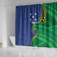Solomon Islands Independence Day 1978 Personalised Shower Curtain Polynesian Pattern with Flag Style