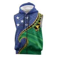 Solomon Islands Independence Day 1978 Personalised Sleeveless Zip Hoodie Polynesian Pattern with Flag Style LT9 Blue - Polynesian Pride
