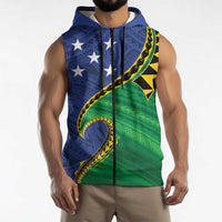 Solomon Islands Independence Day 1978 Personalised Sleeveless Zip Hoodie Polynesian Pattern with Flag Style LT9 - Polynesian Pride