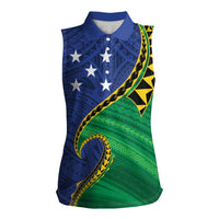 Solomon Islands Independence Day 1978 Personalised Women Sleeveless Polo Shirt Polynesian Pattern with Flag Style