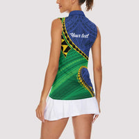 Solomon Islands Independence Day 1978 Personalised Women Sleeveless Polo Shirt Polynesian Pattern with Flag Style