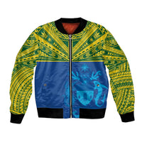 Solomon Islands Rugby Custom Bomber Jacket Simple Coat of arm Polynesian Pattern