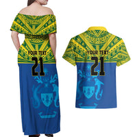 Solomon Islands Rugby Custom Couples Matching Off Shoulder Maxi Dress and Hawaiian Shirt Simple Coat of arm Polynesian Pattern