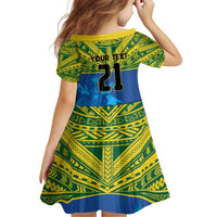 Solomon Islands Rugby Custom Family Matching Puletasi and Hawaiian Shirt Simple Coat of arm Polynesian Pattern